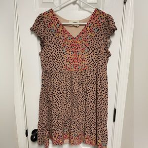 Womens Boho Cheetah dress with embroidery detail